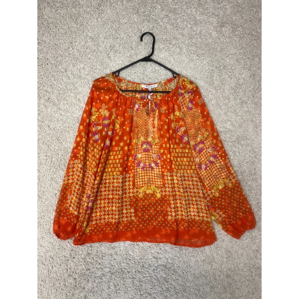 Rose & Olive Blouse Womens Large Orange Flowy Resort Island Beach Boho NWT